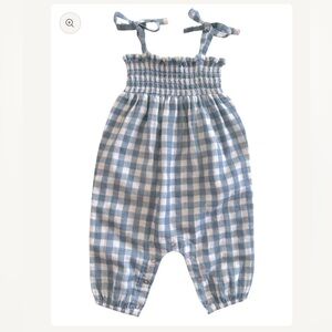SIIX 12-18 months Smocked Blue & White Gingham Kids Romper with ties